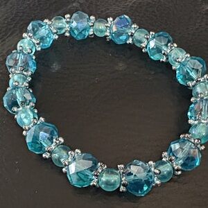 Teal Crystal Stretch Bracelet - Unbranded